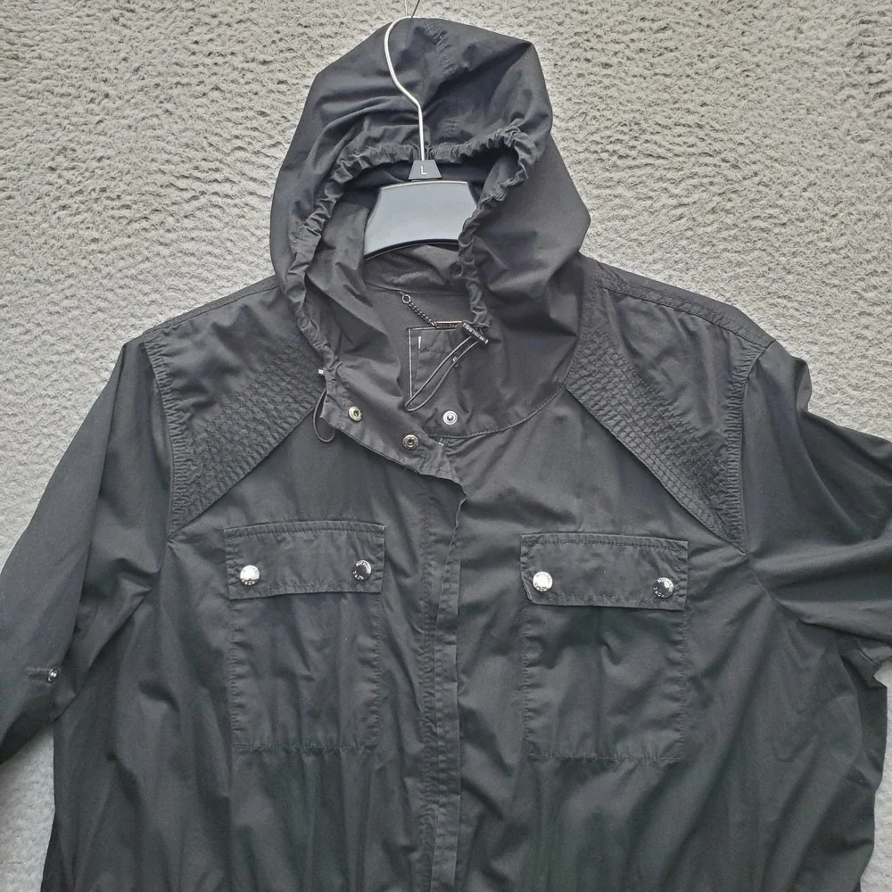 Michael Kors Anorak Rain Jacket Womens 2X Black Utility Hooded Snap Inside Zip